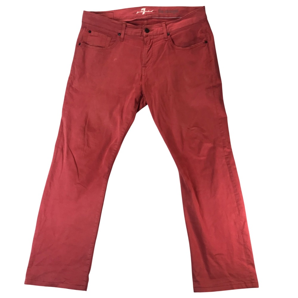 7 For All Mankind The Straight Pants Mens 34 Red Cotton Blend Straight Leg Jeans